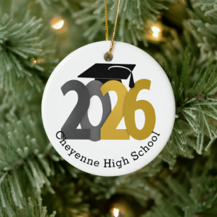 Gold Grey Class of 2026 Photo Graduation Ceramic Ornament