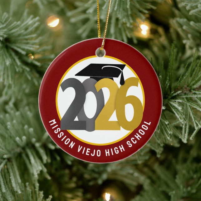 Gold Grey Class of 2026 Photo Graduation Ceramic Ornament (Tree)