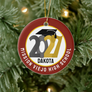 Gold Grey Class of 2027 Photo Graduation Ceramic Ornament
