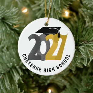 Gold Grey Class of 2027 Photo Graduation Ceramic Ornament