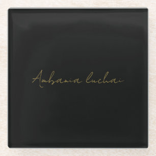 Gold Grey Classic Personalised Chic Name Design Glass Coaster