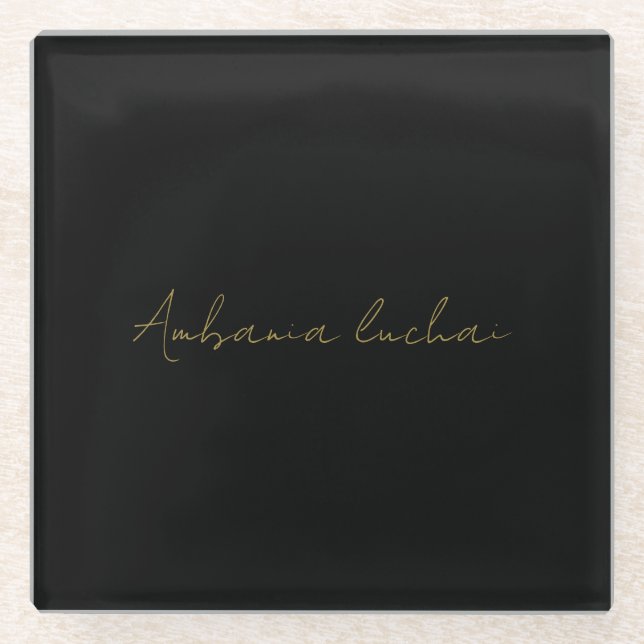 Gold Grey Classic Personalised Chic Name Design Glass Coaster (Front)