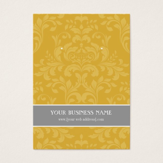 Gold Grey Damask Custom Earring Card (Front)