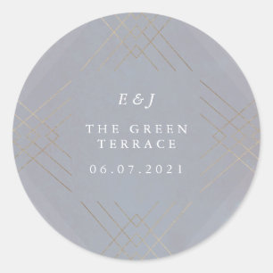 Gold Grey Elegance Diamond Geo Deco Wedding Classic Round Sticker