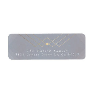 Gold Grey Elegance Diamond Geo Deco Wedding Return Address Label
