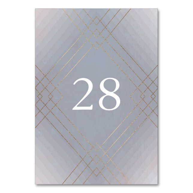 Gold Grey Elegance Diamond Geo Deco Wedding Table Number (Front)