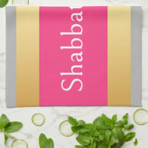 Gold Grey Hot Pink Stripes, Shabbat Shalom Glam