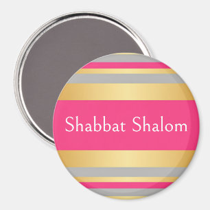 Gold Grey Hot Pink Stripes, Shabbat Shalom Magnet