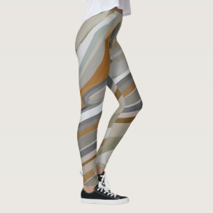Gold Grey Marble Stone Stripes  Leggings