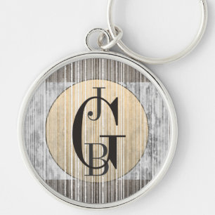 Gold, Grey Marble & Stripe Pattern Key Ring