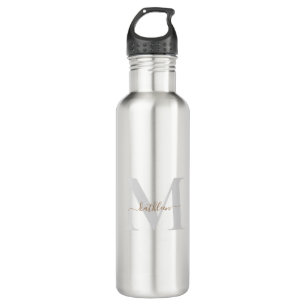 Gold & Grey Monogram& Name Swash Script  710 Ml Water Bottle