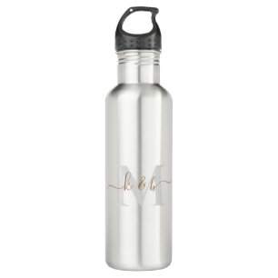 Gold & Grey Monogram Swash Script 710 Ml Water Bottle