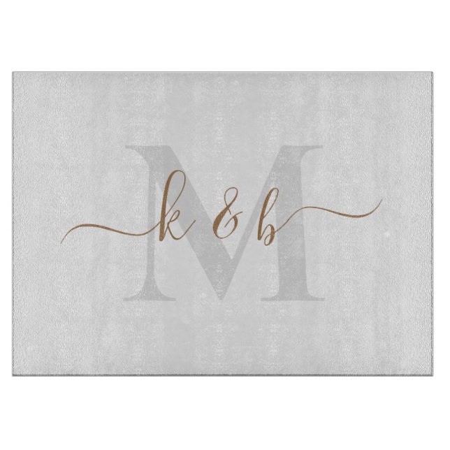 Gold & Grey Monogram Swash Script  Cutting Board (Front)