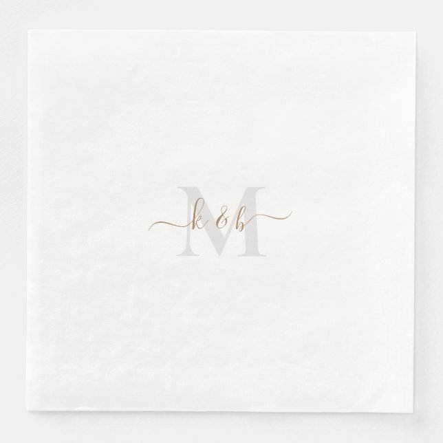 Gold & Grey Monogram Swash Script Napkin (Front)