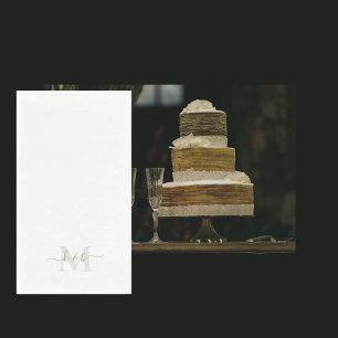 Gold & Grey Monogram Swash Script White Napkin