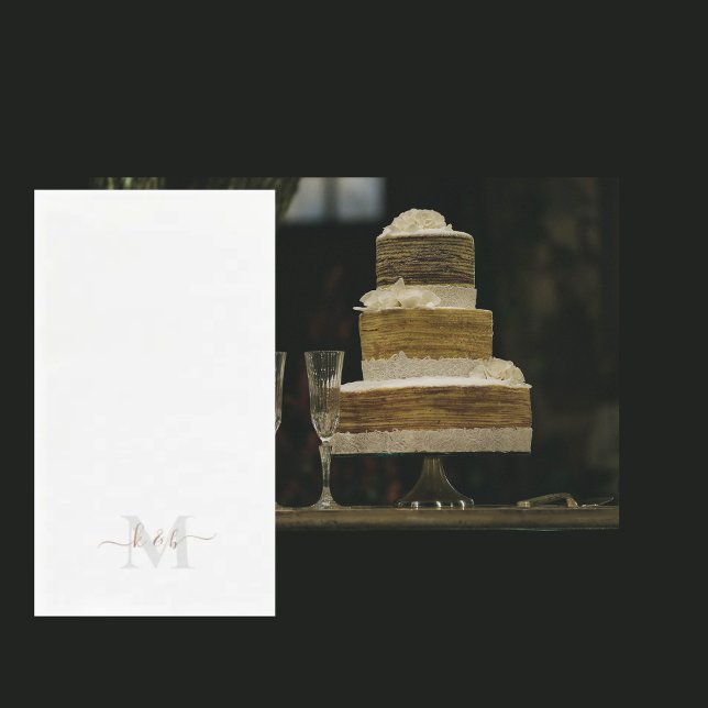 Gold & Grey Monogram Swash Script White  Napkin (Creator Uploaded)
