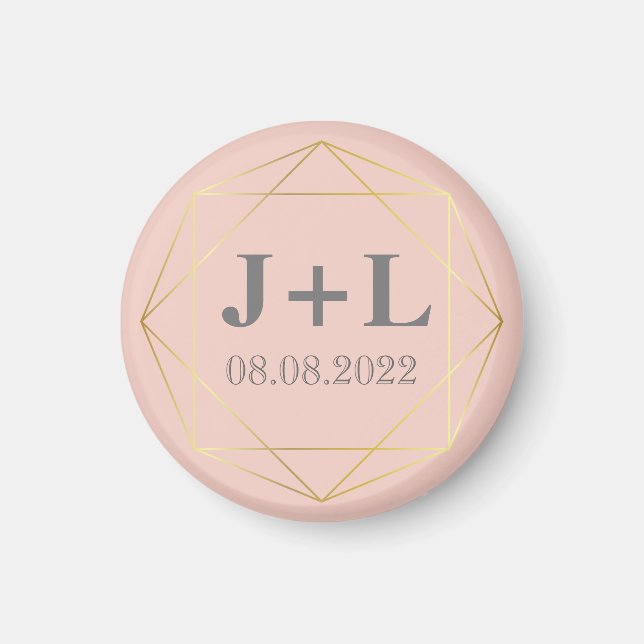 Gold Grey Monogram Wedding Save The Date Favour Magnet (Front)