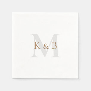 Gold & Grey Monogram White Cocktail Napkins