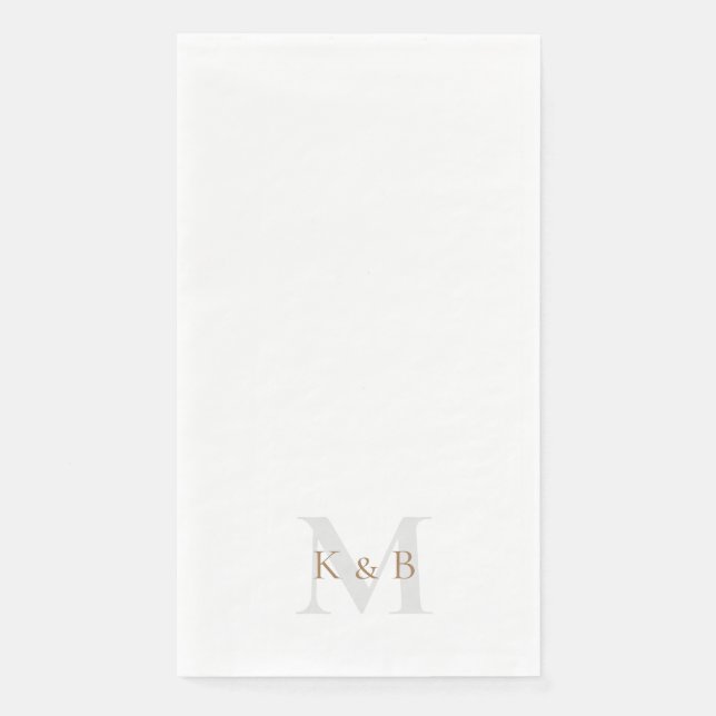 Gold & Grey Monogram White  Napkin (Front)