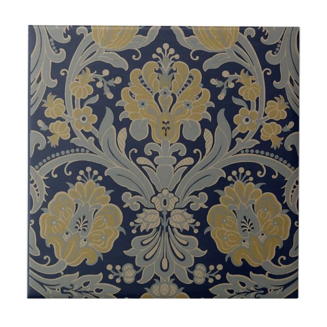 Gold Grey Night Blue Classic Iris Vintage Ceramic Tile (Front)