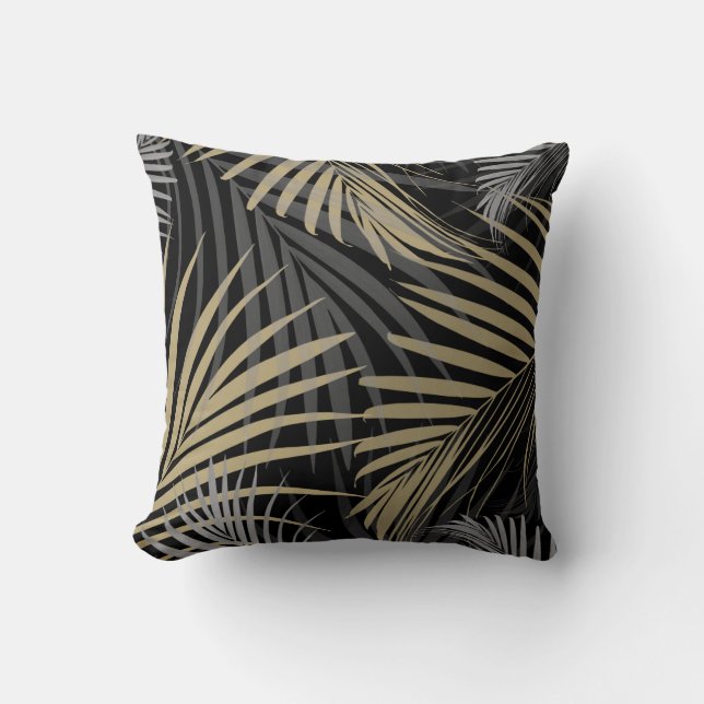 Gold Grey Palm Leaves Dream - Cali Summer Vibes #1 Cushion (Front)
