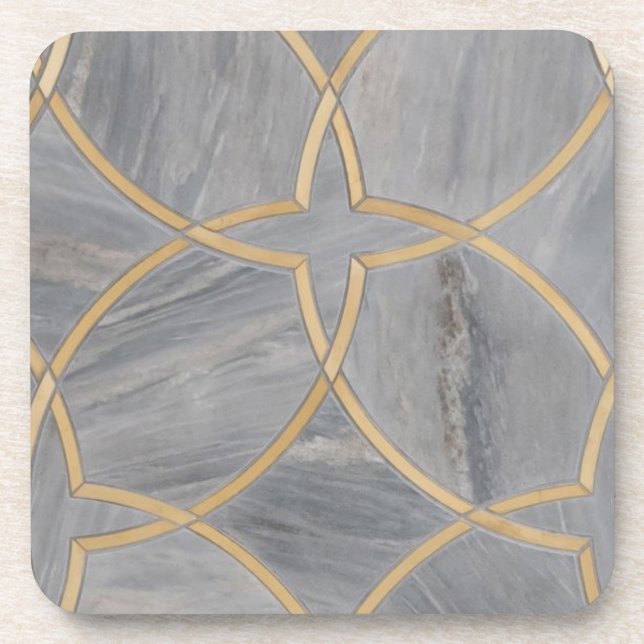 Gold Grey Pattern Marble Chic Coaster (Front)