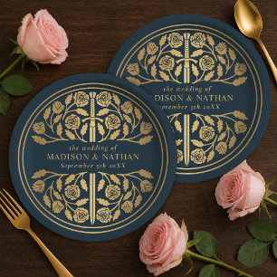 Gold Grey Royal Mediaeval Sword Wedding Paper Plate