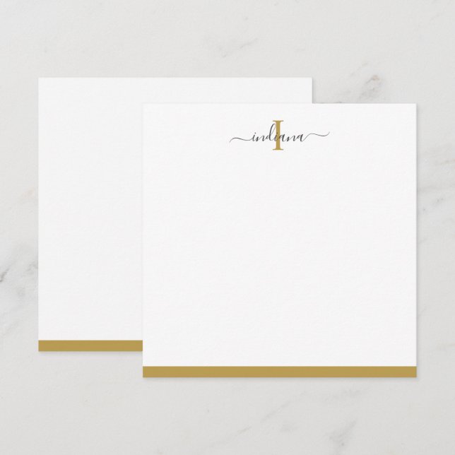 Gold Grey Script Monogram Name Initial Elegant Card (Front/Back)