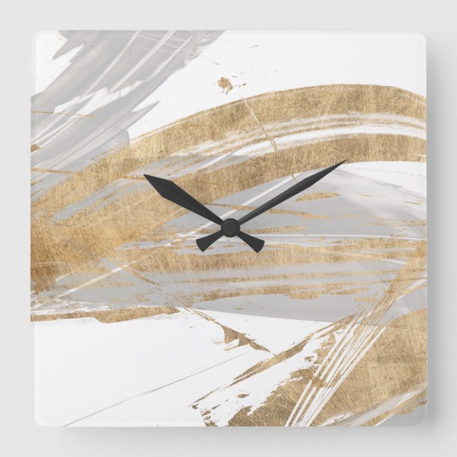 Gold & Grey Square Wall Clock (Front)