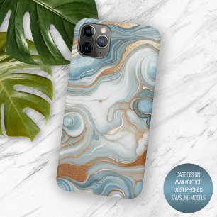 Gold Grey Teal Blue Marble Art Pattern iPhone 15 Pro Max Case