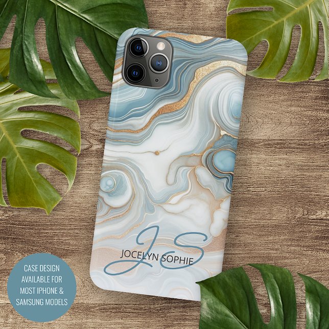 Gold Grey Teal Blue Marble Art Pattern Case-Mate iPhone Case (Creator Uploaded)