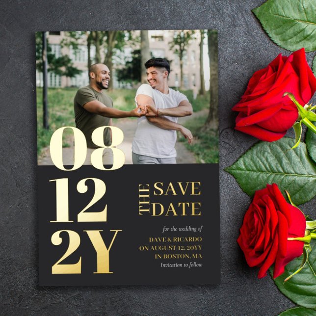 Gold Grey Typography Wedding Photo Save the Date (Creator Uploaded)