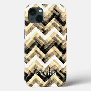 Gold Grey White Chevron Textured Personalised iPhone 13 Case