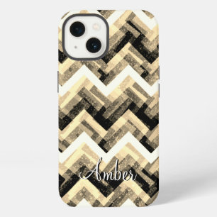 Gold Grey White Chevron Textured Personalised iPhone 13 Case