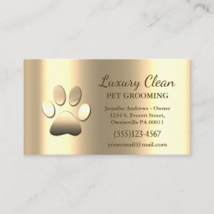 Gold Grooming Service Paw Print Metallic Business Card