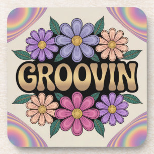 Gold Groovin Psychedelic Flowers Coaster Set