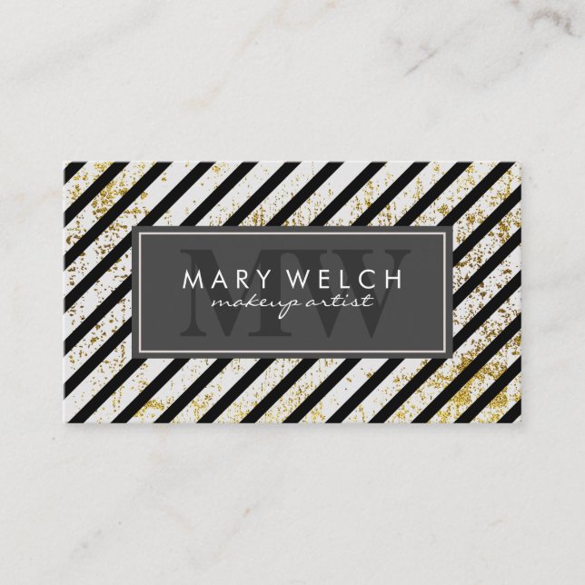 Gold Grunge Stripes Monogram (appointment card) Appointment Card (Front)