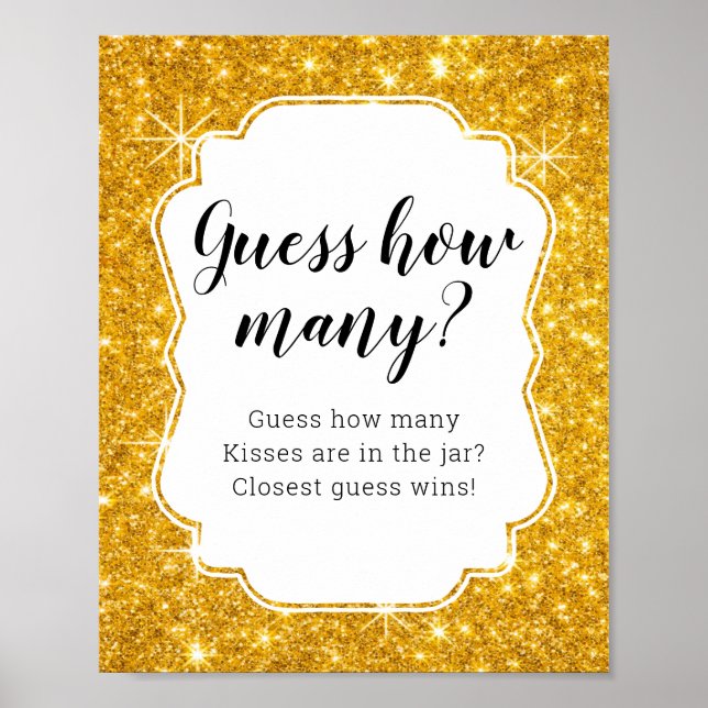 Gold Guess How Many Kisses Bridal Shower Game Poster (Front)
