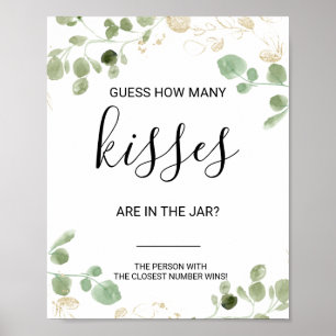 Gold Guess How Many Kisses Bridal Shower Game  Poster