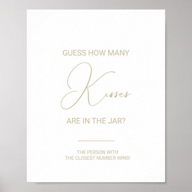 Gold Guess How Many Kisses Bridal Shower Game   Poster (Front)