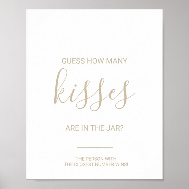 Gold Guess How Many Kisses Bridal Shower Game  Poster (Front)