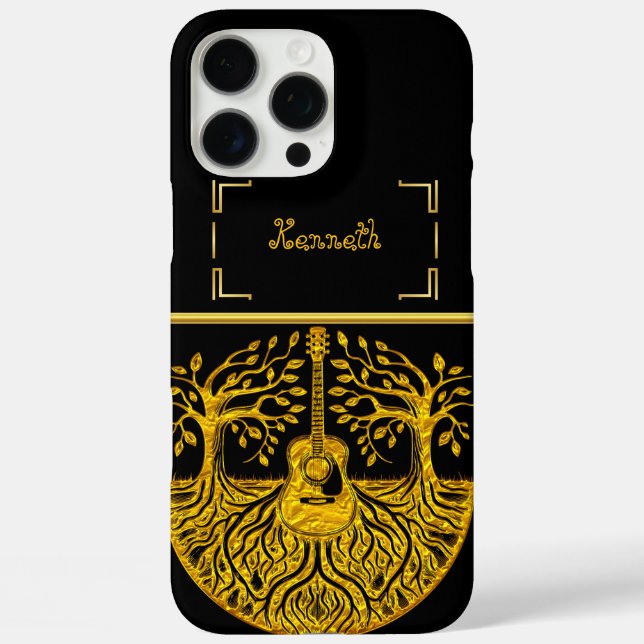 Gold Guitar Art Blends Nature and Music Case-Mate iPhone Case (Back)