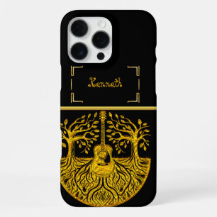Gold Guitar Art Blends Nature and Music iPhone 16 Pro Max Case