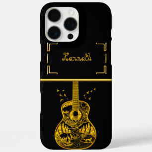 Gold Guitar Artistry Captures Nature and Music iPhone 16 Pro Max Case