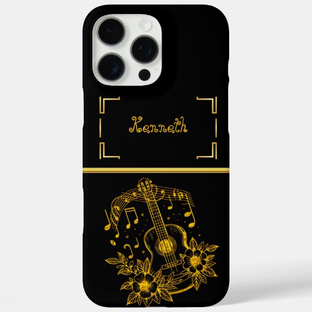 Gold Guitar Artwork With Musical Notes and Flowers Case-Mate iPhone Case (Back)