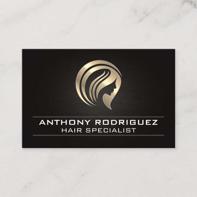 Gold Hair Metallic Logo Business Card (Front)
