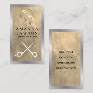 Gold Hair Salon Logo Scissors Business Card