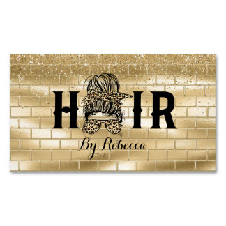 Gold Hair Stylist Magnetic Business Card