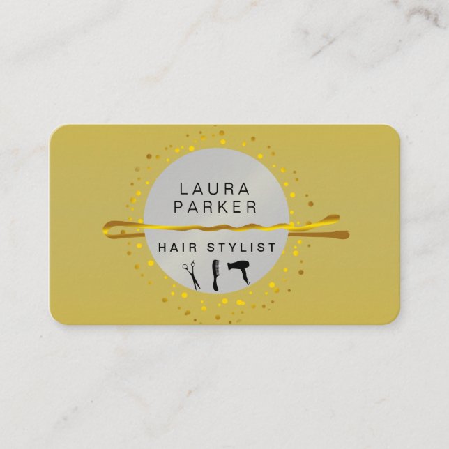 Gold Hair Stylist Makeup Artist Salon Business Card (Front)
