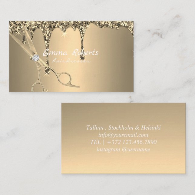 Gold Hairdresser Gradient Glitter Modern Business Card (Front/Back)